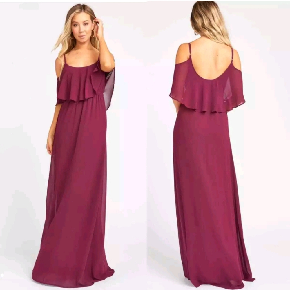 Show Me Your MuMu Caitlin Ruffle Maxi Dress Womens Merlot Chiffon small